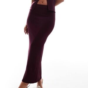 Kaiia Fine Knit Column Maxi Skirt Burgundy Size 14